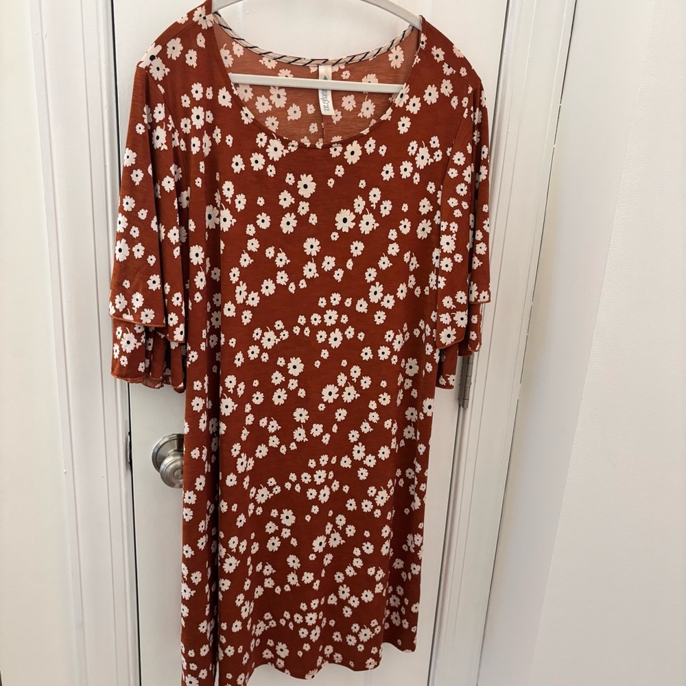 Floral Brown Feminine Tunic Dress from Paisley Grace XXL Daisy Print Plus Size